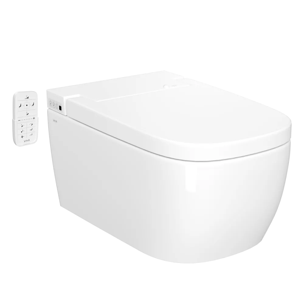 Умный унитаз VitrA V-Care, Comfort, подвесной, безободковый, Rim-ex с автоматическим сиденьем и бидеткой, белый, санитарный фарфор, антибактериальное покрытие Hygiene, белый