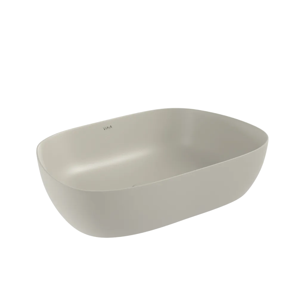 Раковина чаша VitrA Outline Recycled, 63 x 42 см, накладная матовая бежевая, антибактериальное покрытие Hygiene, бежевый матовый