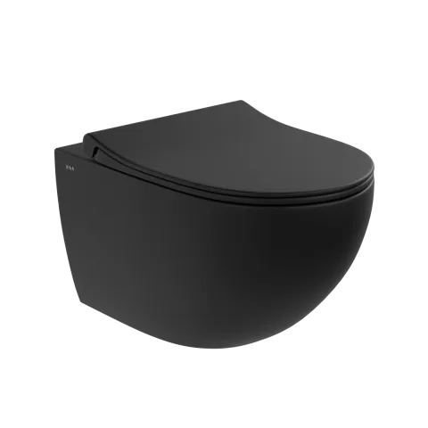 Подвесной унитаз VitrA Sento, безободковый, Rim-ex, матовый черный, санитарный фарфор, антибактериальное покрытие Hygiene, чёрный матовый