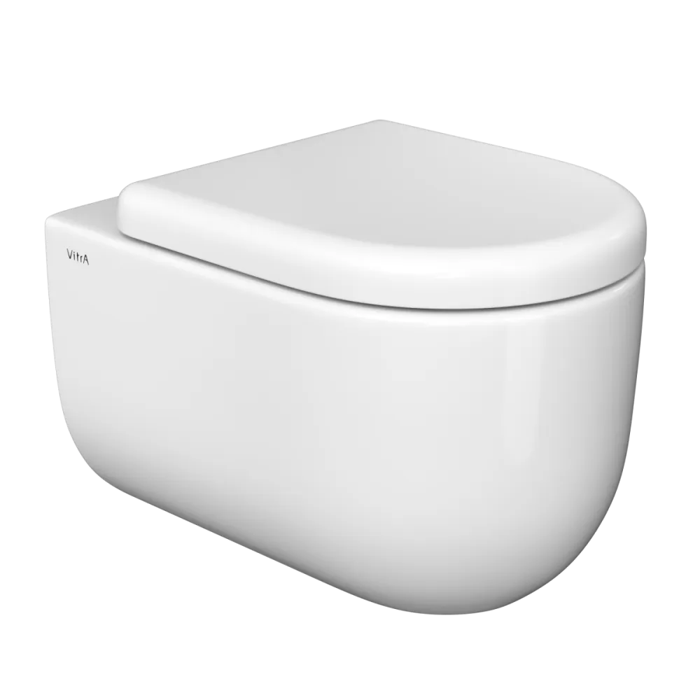 Подвесной унитаз VitrA Liquid, безободковый, Rim-ex, белый, санитарный фарфор, антибактериальное покрытие Hygiene + Clean, белый глянцевый