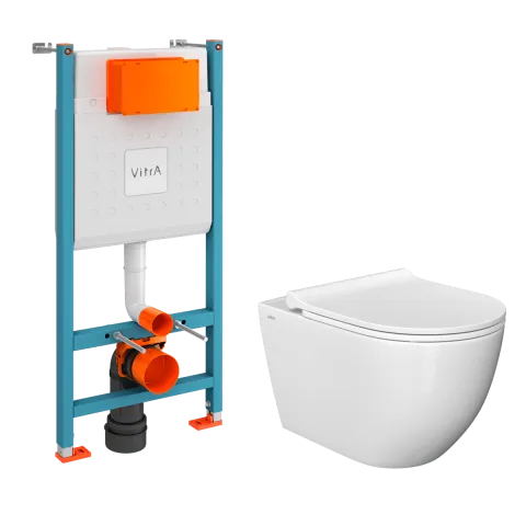 Инсталляция с унитазом VitrA Mia Round, комплект 3 в 1, с сиденьем микролифт, безободковый, белый