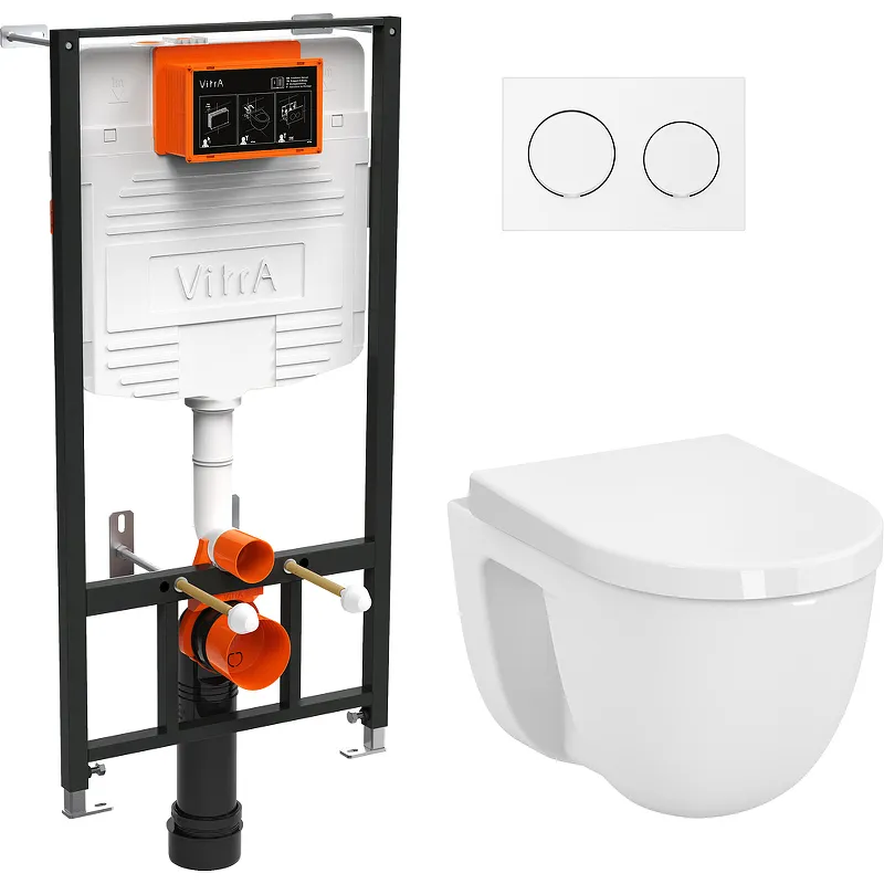 Комплект унитаза с инсталляцией VitrA S40 L-box с сиденьем Микролифт и клавишей смыва, белый