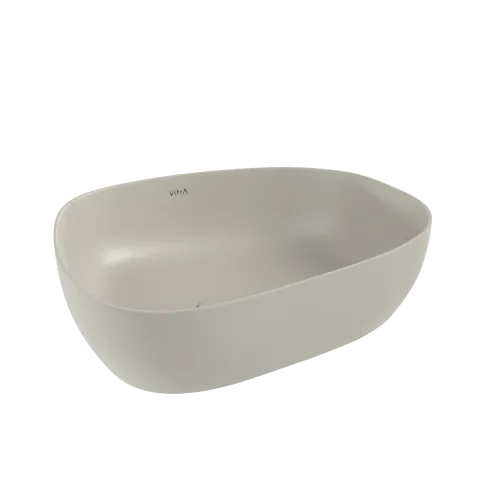 Раковина чаша VitrA Outline Recycled, 57 x 45 см, накладная матовая бежевая, антибактериальное покрытие Hygiene, бежевый матовый